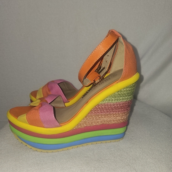 Womens Rainbow Wedge Platform Sandals By Ruilian Sz 39(US 8.5)Festival Whimsical - Picture 6 of 11